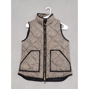 J Crew Vest Womens Small Black Cream Herringbone Quilted Puffer Down 93111